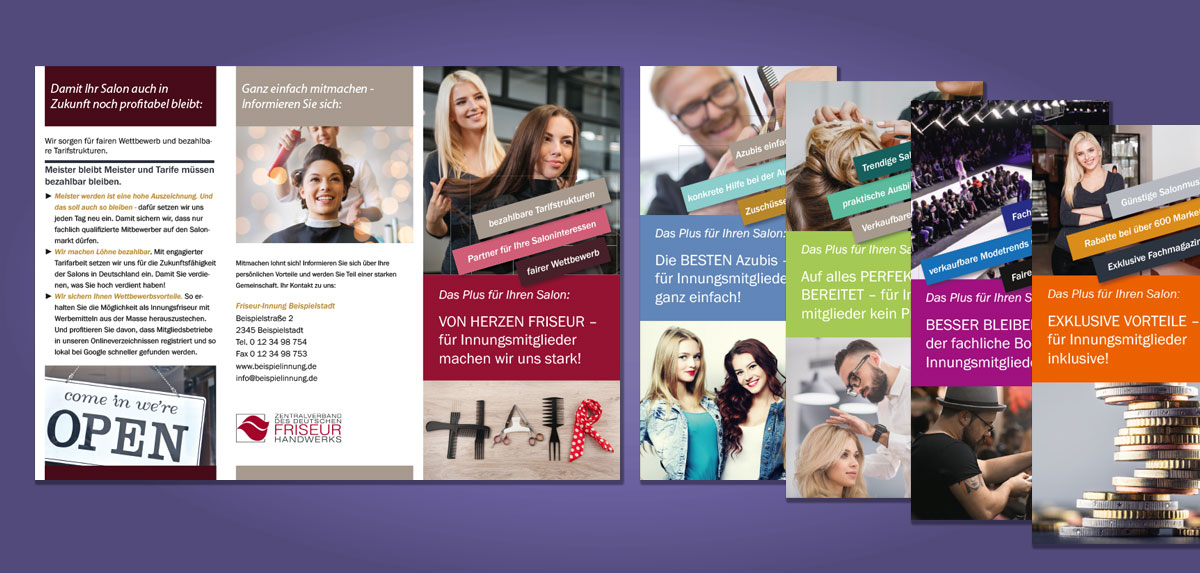 Job Flyerreihe für Friseur-Innungen zur Mitgliederaquise